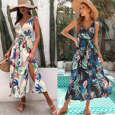 Vestido Camisola Resort con Encaje y Cordones Estampado