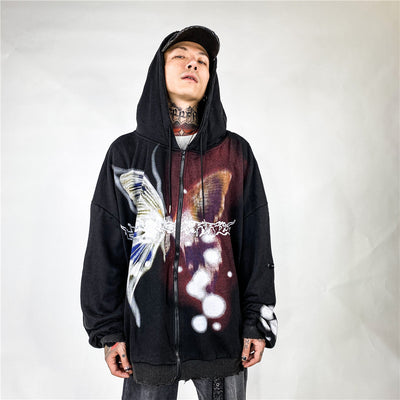 Cardigan Hombre Estampado Mariposas Corte Suelto - Image 11