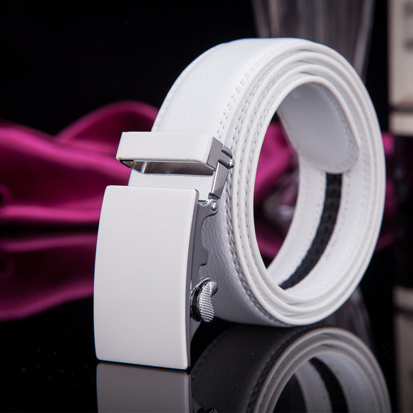 Cinturón de Cuero para Hombre con Hebilla Automática Aleación Blanco
