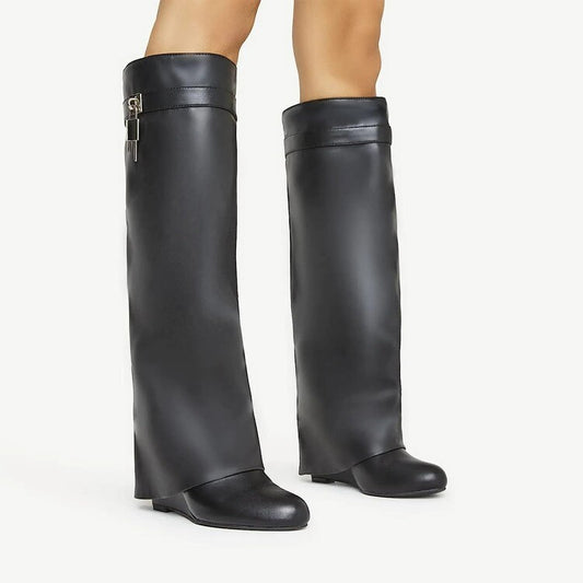 Botas Cuña Metalizado Talla Grande Mujer Hasta la Rodilla