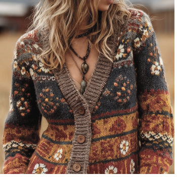 Suéter Tipo Chaqueta Casual de Cuello V Holgado para Mujer - Image 7