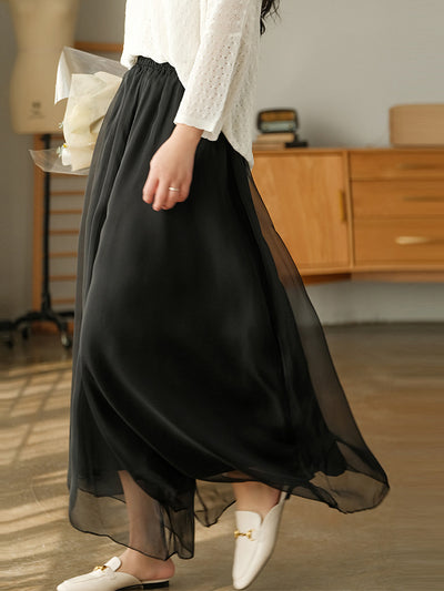 Pantalones Anchos de Cintura Alta en Malla y Gasa - Comodidad Elegante - Image 2