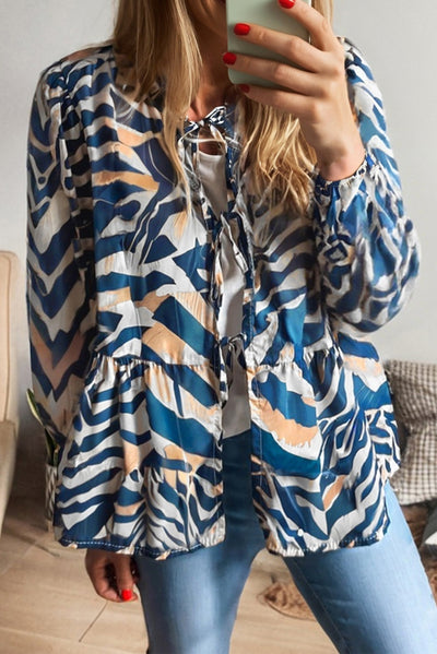Blusa de Rayas Zebra Azul con Mangas Abullonadas - Image 10