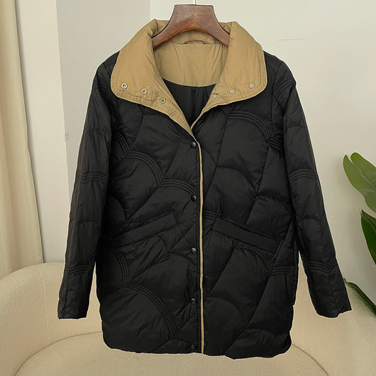 Abrigo Retro de Plumón de Pato Blanco para Mujer - Corte Holgado con Cuello Mao - Image 8