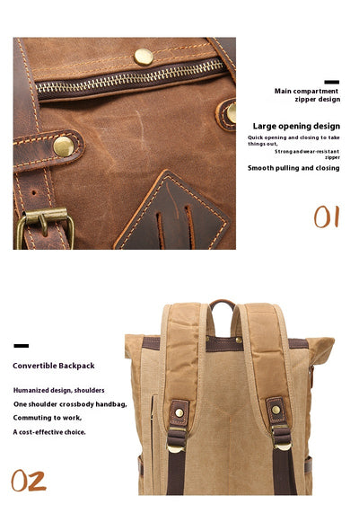 Mochila Vintage de Cuero Crazy Horse Impermeable con Gran Capacidad - Image 15