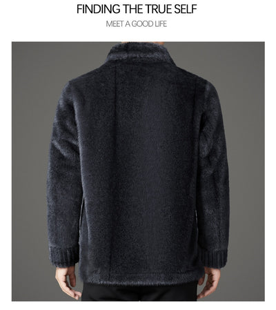 Abrigo de Invierno para Hombre con Cuello Solapa y Piel de Visón Dorado - Image 36