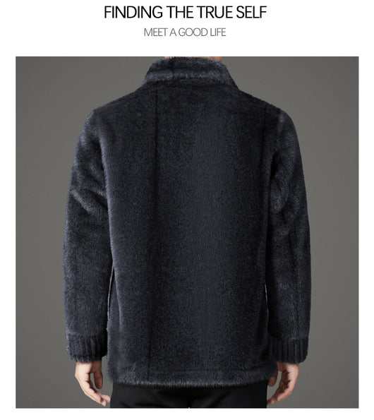 Abrigo de Invierno para Hombre con Cuello Solapa y Piel de Visón Dorado - Image 36