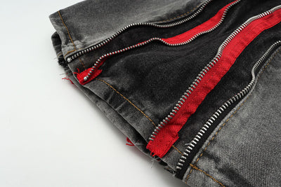 Shorts Vaquero Retro Negro y Rojo con Doble Cierre Lavado Vintage - Image 4