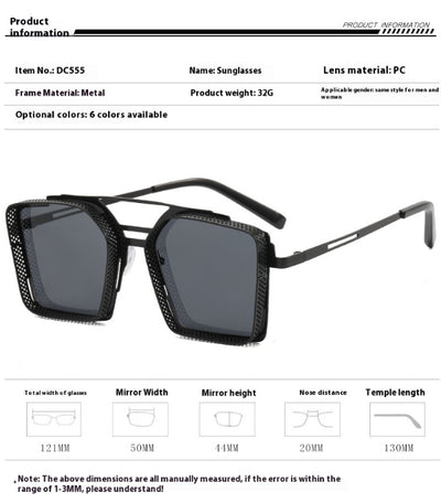 Gafas de Sol Steampunk Hombre Marco Hueco Cuadrado Metal Doble Rayo - Image 11
