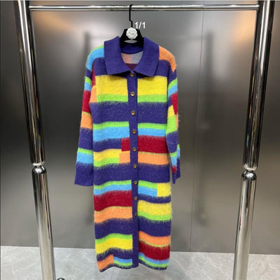 Cardigan Retro Arcoíris a Rayas - Estilo Relajado