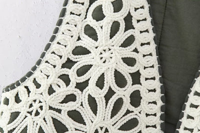 Chaleco Acolchado de Algodón con Bordado Retro Hueco - Image 18