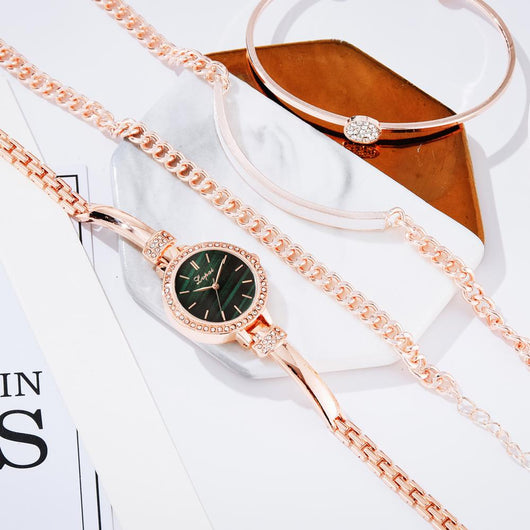 Reloj de Acero Inoxidable para Mujer - Juego de Cuatro Piezas de Tendencia Actual - Image 14