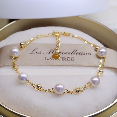 Pulsera Doble Ajustable de Perlas de Agua de Mar en Oro 18k - Image 6