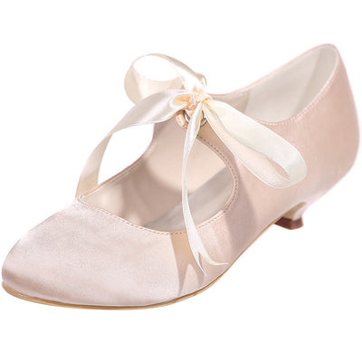 Zapatos de Baile Satinados con Cordones - Tacón Bajo Versátil y Elegante - Image 3