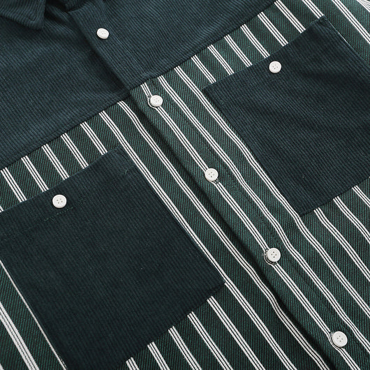 Camisa Casual de Manga Larga con Rayas Verticales y Bolsillo Contraste - Image 3