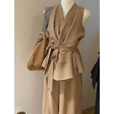 Conjunto Verano Elegante: Blusa sin Mangas Ceñida con Cordones y Pantalón Ancho de Cintura Alta - Image 16