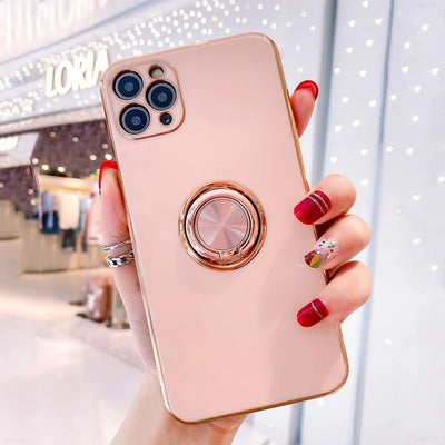 Funda para Teléfono con Anillo Galvanizado Color Sólido - Image 13