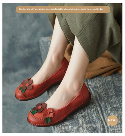 Zapatos Artesanales de Cuero Estilo Étnico Retro con Suela Suave para Mujer - Image 11