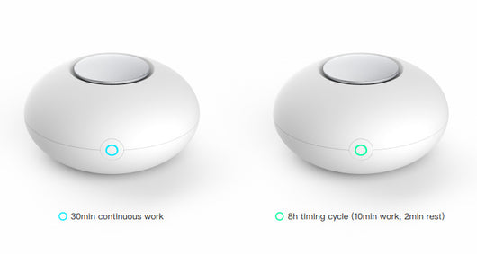 White mini ozone generator and air purifier with a round, compact design and a green indicator light. - Image 7