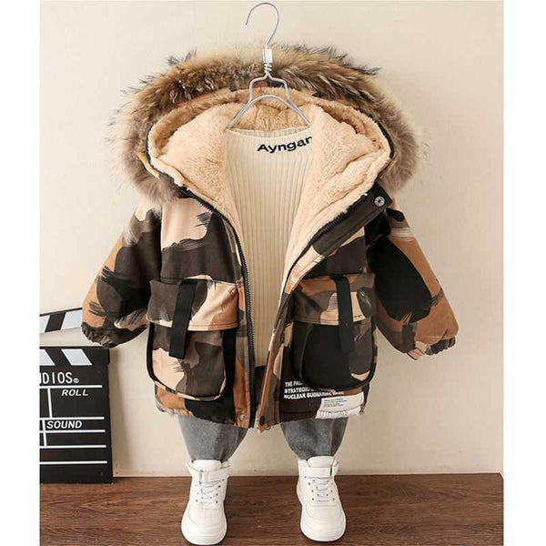 Chaqueta Acolchada Infantil Camuflaje Estilo Internacional para Invierno