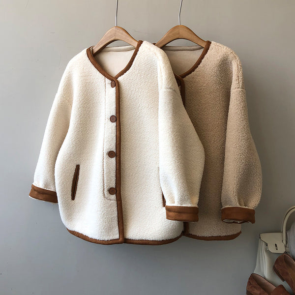 Abrigo de Lana Cordero Estilo Coreano Polar Integrado Suelto