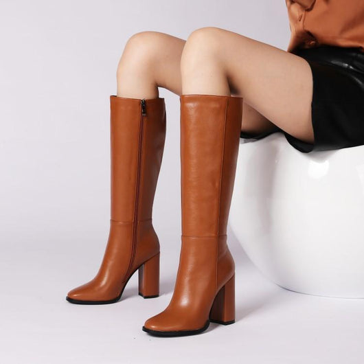 Botas de Cuero con Cierre para Mujer Talla Grande - Tacón Grueso Versátil - Image 7
