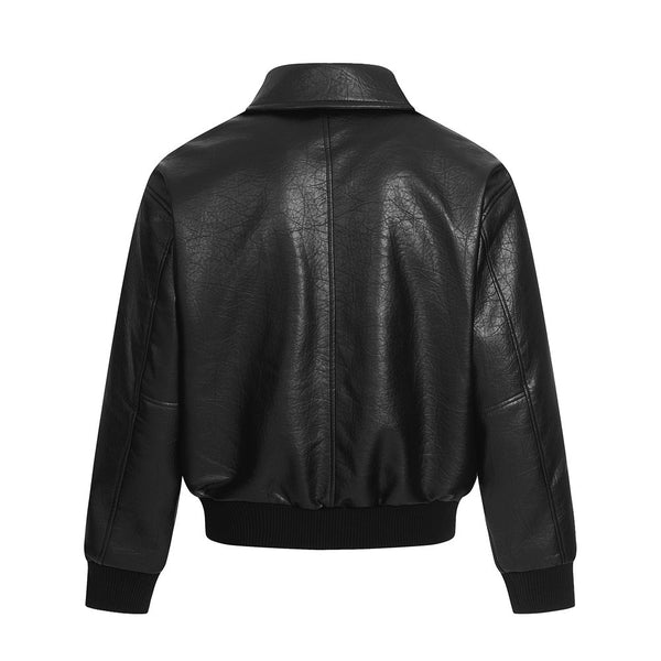 Chaqueta de Cuero Casual con Solapa - Diseño Liso y Versátil