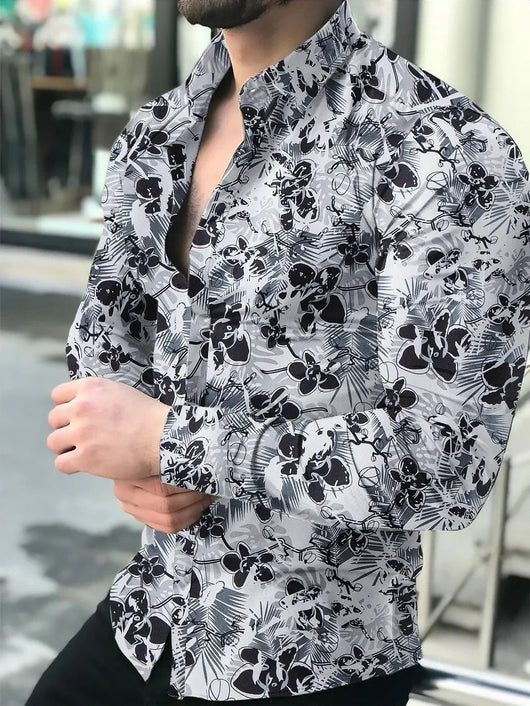 Camisa Casual de Manga Larga con Impresión Digital 3D para Hombre - Image 33