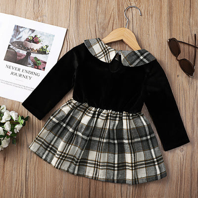 Vestido Infantil Negro Cuadros Manga Larga con Falda Corta - Image 5