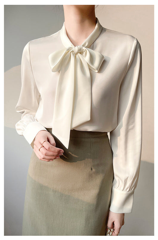 Blusa Ejecutiva de Satén con Moño y Cinta para Mujer - Image 11
