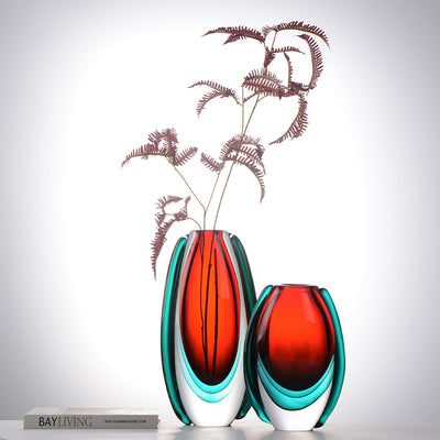 Jarrón Minimalista de Lujo Wabi-sabi Esmaltado en Rojo y Azul - Image 9