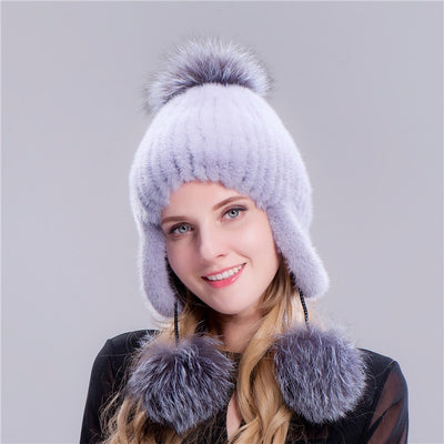 Gorro de Visón Tejido con Protección Térmica para Oídos