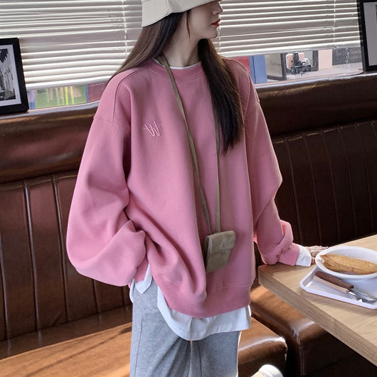 Sudadera Coreana Oversize de Dos Piezas Simuladas - Diseño Ligero Primavera
