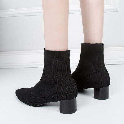 Botas Elásticas Mujer Tacón Medio Punta Aguda Tejido - Image 11