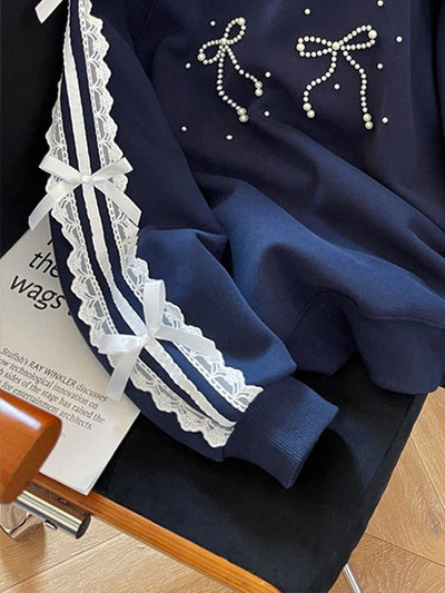 Blusa Coreana Cuello Lazo con Detalles de Cuentas Patchwork - Image 8