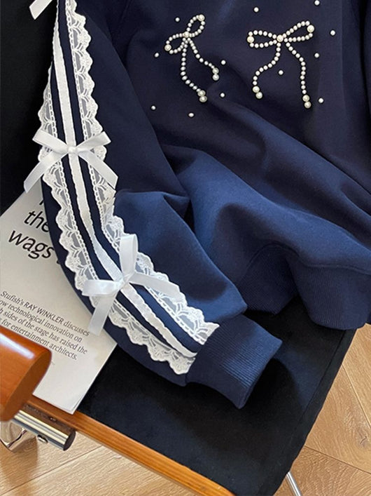 Blusa Coreana Cuello Lazo con Detalles de Cuentas Patchwork - Image 8