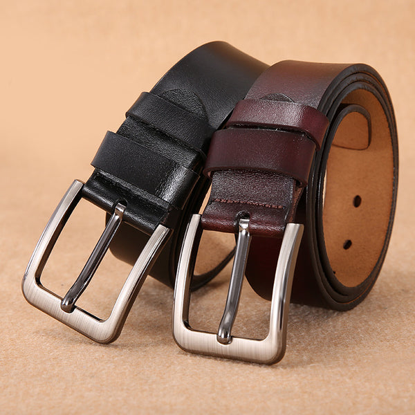 Cinturón de Cuero Genuino para Hombre con Hebilla Pin Retro Clásico