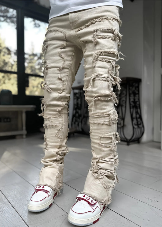 jeans, trousers, beige, white, burgundy, ripped, distressed, patched - Image 13
