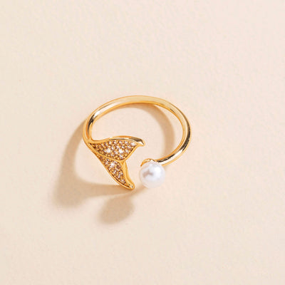 Anillo de Cola de Sirena con Perla y Circonita - Diseño Abierto Ajustable - Image 8