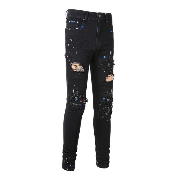 Calça Jeans Masculina Pintada Estilo Urbano