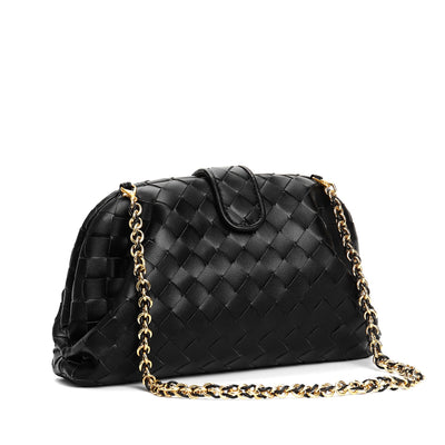 Bolso Mensajero de Cuero Genuino Tejido Cuadrado Pequeño