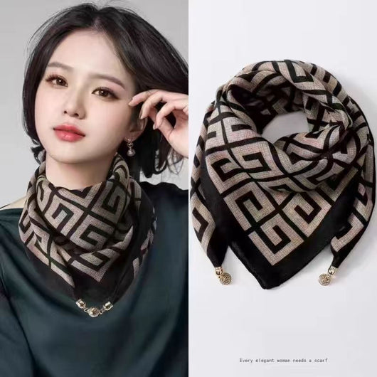 Pañuelo de Seda Cuadrado con Hebilla Magnética para Mujer - Accesorio Invierno