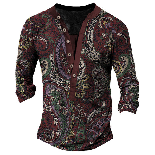 Camiseta Retro con Cuello Henry de Manga Larga para Hombre - Image 6