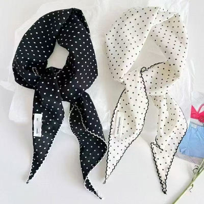 Pañuelo Triangular Coreano con Lunares, Diseño Anudado y Encaje para Cintura - Image 12