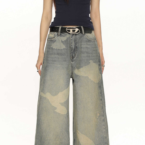 Jeans Personalizados con Estampado de Palomas - Diseño Chic y Moderno