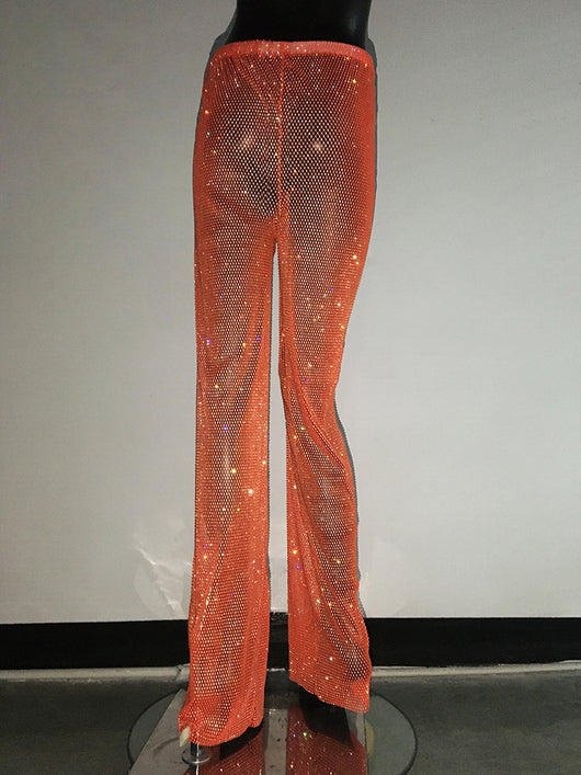 Pantalones Anchos de Tiro Alto con Detalles de Strass y Malla - Image 17
