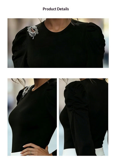 Blusa Tejida con Mangas Abullonadas - Base Layer Elegante Estilo Francés - Image 8