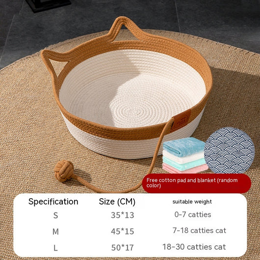 Cama Tejida para Gatos - Nido de Ratán y Lino Transpirable Cuatro Estaciones - Image 17