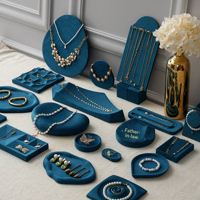 Bandeja Exhibidora de Terciopelo Azul Pavo Real para Joyería