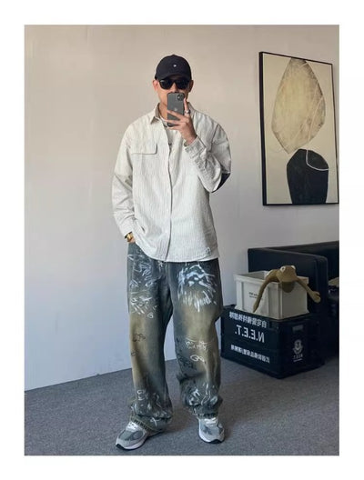 Pantalones Holgados de Corte Recto con Diseño de Patchwork para Hombre - Image 11